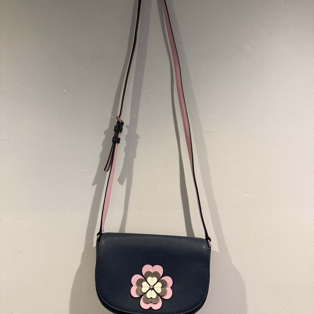 Kate Spade Crossbody Bag & Wallet Set – Navy / Pink Flower Appliqué